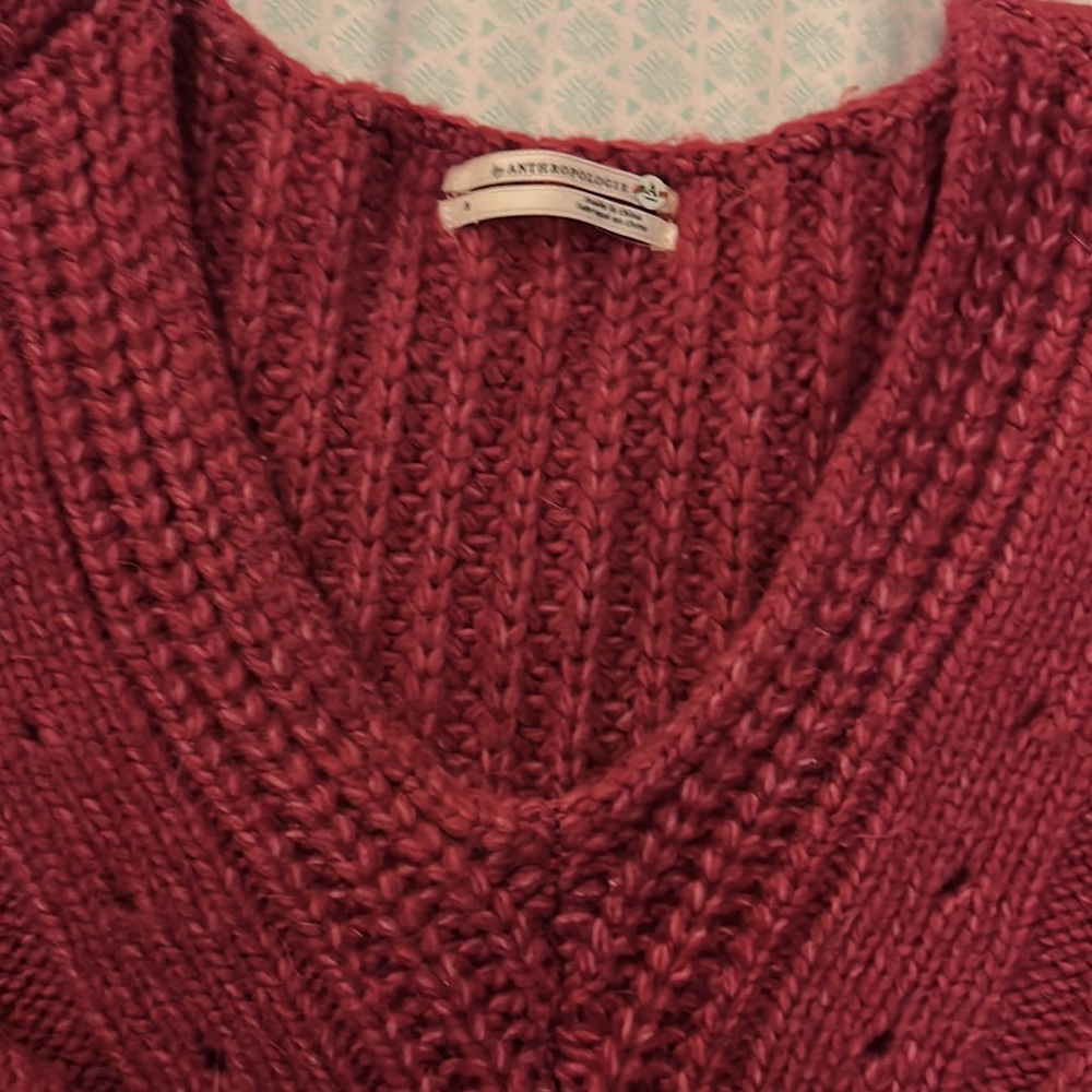 Anthropologie Burgundy Long Sleeve Cable Sweater size S - Picture 2 of 5